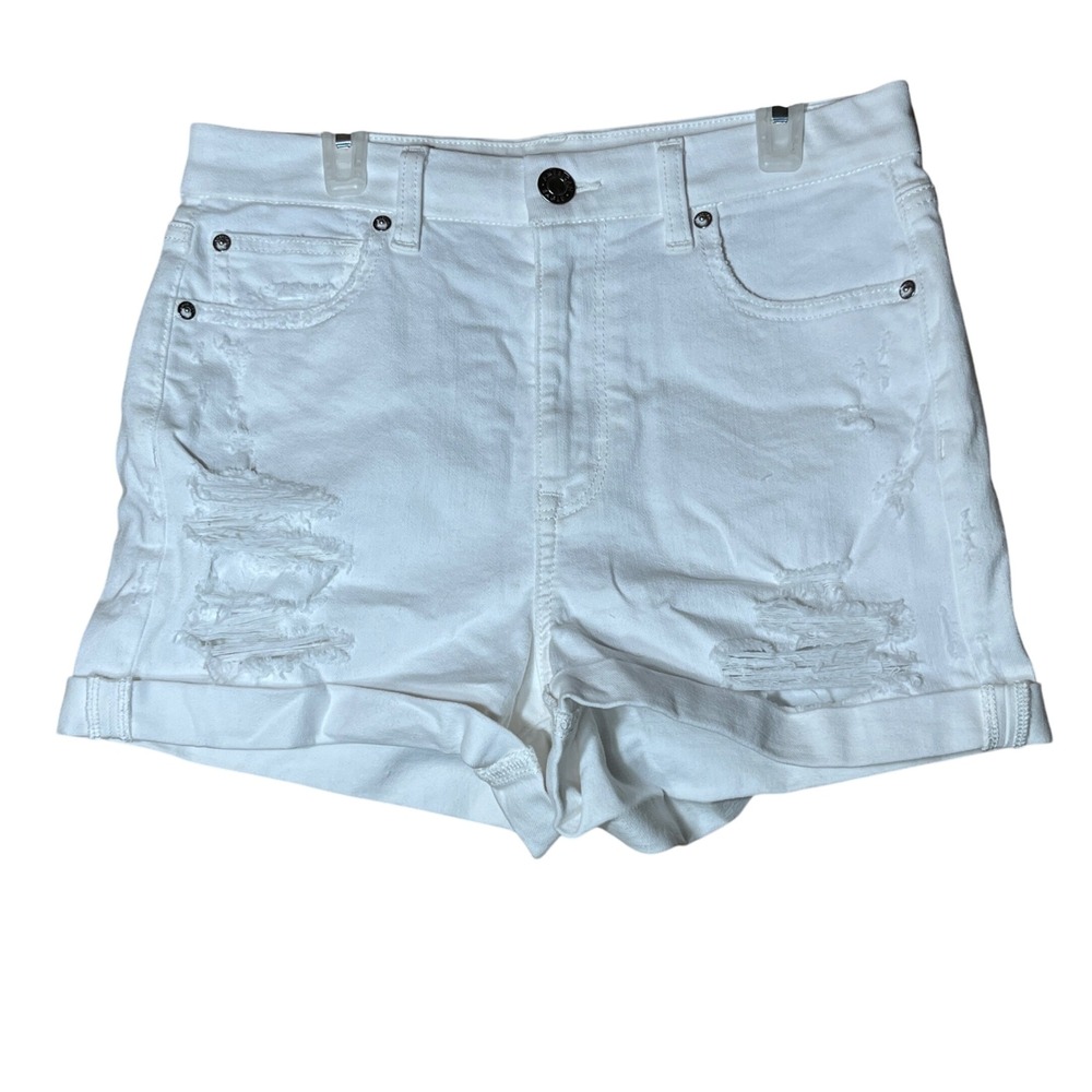American Eagle White Curvy Hi Rise Shortie‎ Denim Shorts Distressed Size 6